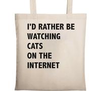 I Would Rather Be Watching Cats On The Internet Borsa tote in cotone ecologico naturale beige