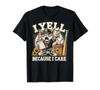I Yell Because I Care Sports Cat Meme Allenatore di baseball Maglietta