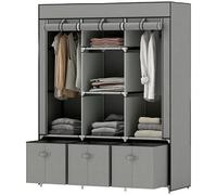 I0I&I0I Armadio pieghevole in tessuto, con chiusura lampo e asta, 3 cassetti e 5 ripiani, armadietto pieghevole 125 x 43 x 162,5 cm, per camera da letto e spogliatoio (grigio chiaro)