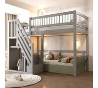 I0I&I0I Brandless - Lettino a castello in legno massello con scala, cassetti, griglia di sicurezza, per camera dei fratelli, design multifunzionale (grigio + legno + 90 cm x 200 cm-1)