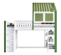 I0I&I0I Lettino a soppalco 90 x 200 cm, con protezione anticaduta, tetto e finestra, armadio e scaffale, spazio sotto il letto, scala, compensato di pino MDF, certificato EN747, per ragazzi e ragazze