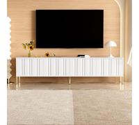 I0I&I0I Mobile TV da 190 cm con vano portaoggetti, gambe dorate, porte scanalate, 4 ante e 8 ripiani, MDF e truciolato, per TV da 50 - 59 pollici, cerniere soft close, adatto per robot aspirapolvere