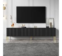 I0I&I0I Mobile TV da 190 cm con vano portaoggetti, gambe dorate, porte scanalate, 4 ante e 8 ripiani, MDF e truciolato, per TV da 50 a 59 pollici, cerniere soft close, adatto per robot aspirapolvere