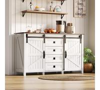 I0I&I0I Moderno buffet cucina multifunzionale 138 cm credenza con cassetto ante scaffale, ripiani regolabili, protezione antiribaltamento, spazio per cucina, soggiorno (bianco + MDF-2)