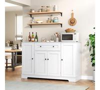 I0I&I0I Moderno buffet da cucina multifunzionale 138 cm credenza con cassetto ante scaffale, ripiani regolabili, protezione antiribaltamento, spazio per cucina, soggiorno (bianco + MDF)