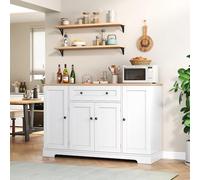 I0I&I0I Moderno buffet da cucina multifunzionale 138 cm credenza con cassetto ante scaffale, ripiani regolabili, protezione antiribaltamento, spazio per cucina, soggiorno (naturale+bianco + MDF)