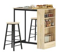 I0I&I0I Tavolo da bar con sgabello da bar, 3 pezzi, tavolo alto con vano portaoggetti, poggiapiedi e 2 sgabelli, set salvaspazio in acciaio e rovere, moderno per cucina e sala da pranzo (nero e rovere