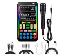 I9 All-in-One Voice Changer - Kit scheda audio con microfono, auricolare monitor e adattatore di tipo C, 16 effetti in tempo reale per gaming/streaming/scherzi/podcast, per TikTok/YouTube/PC/PS5