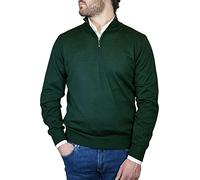 Iacobellis Maglione Uomo Pullover Lupetto Collo con Mezza Zip Misto Lana Merinos Extrafine Made in Italy XL Verde