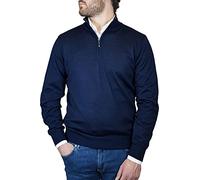 Iacobellis Maglione Uomo Pullover Lupetto Collo con Mezza Zip Misto Lana Merinos Extrafine Made in Italy XL Blu