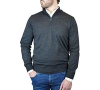 Iacobellis Maglione Uomo Pullover Lupetto Collo con Mezza Zip Misto Lana Merinos Extrafine Made in Italy 4XL Grigio Antracite