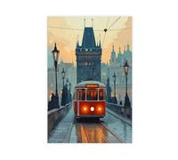 IADNG Stampa artistica da parete su tela con tram sul ponte Carlo di Praga, 30 x 45 cm