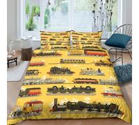 IAEXFGHJZ Vintage trainsSet Di Copripiumino microfibra 3 pezzi motivo 3D con cerniera Classic railway illust copripiumino incluso federe aiosa ultra morbido for coppie King（220x240cm）