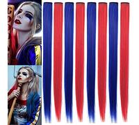IAMERUI Multi-Colors Hair Extensions Party Highlights Clip dritta in/on Colorate Hair Streak Posticci sintetici 8 PCS (Blue Red)