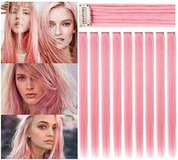 IAMERUI Multicolors Party Highlights Clip colorata per capelli lisci in estensioni dei capelli sintetiche in più colori Parrucchino lungo resistente al calore 9PCS (rosa fumo)