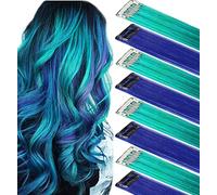 IAMERUI Multicolors Party Highlights Clip per capelli lisci colorati in estensioni dei capelli sintetiche in più colori Parrucchino lungo resistente al calore 8PCS (Blue Teal)