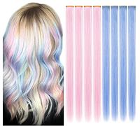 IAMERUI Multicolors Party Highlights Clip per capelli lisci colorati in estensioni dei capelli sintetiche in più colori Parrucchino lungo resistente al calore 8PCS (rosa chiaro azzurro)