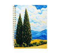 iampanda Spiral Journal Notebook,Strong Twin-Wire Binding with Premium Paper for Women,60 Sheets A5 College Ruled Notebook/Journal,Perfect for School Office Home Gifts,Golden Field Sky Tree Mountain