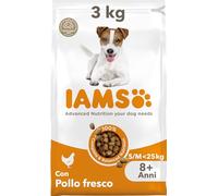 IAMS Cibo secco per cani anziani piccola/media con pollo, 3 kg | Crocchette per cani senior | Per razze piccole e medie | Alimento secco con pollo fresco