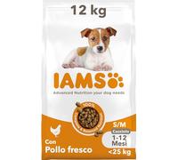IAMS Cibo secco per cani cuccioli piccola/media con pollo, 12 kg | Crocchette per puppy | Per razze piccole e medie | Alimento secco con pollo fresco