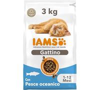 IAMS Cibo secco per gattini da 1-12 mesi con pesce oceanico, 3 kg | Crocchette per kitten | Alimento secco completo e bilanciato | Con minerali e vitamina D | Con DHA