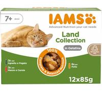 IAMS Cibo umido per gatti Land Collection Senior - Confezione multipla con varietà di carne (pollo, agnello e manzo) in gelatina, cibo umido per gatti anziani dai 7 anni, 12 x 85 g