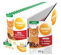 IAMS Delights Cibo umido per gatti con manzo e carote in gelatina - cibo umido completo per gatti adulti, 24 x 85g buste