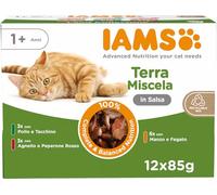 IAMS Delights Land Collection Cibo Umido per Gatti in Salsa, 12 x 85 g | Alimento umido per gatti da 1 anno | Varietà di carne: agnello, manzo, pollo e tacchino | In salsa