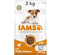 IAMS Junior cibo secco per cani con pollo - Cibo per cuccioli da 1 a 12 mesi, adatto a razze di piccola e media taglia, 3 kg