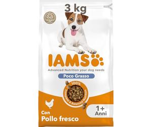 IAMS Poco grasso - Cibo secco per cani adulti con pollo, 3 kg | Crocchette per cani da 1 anno | A basso contenuto di grassi | Alimento secco con pollo fresco