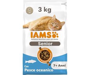 IAMS Senior - Cibo secco per gatti anziani con pesce, 3 kg | Croccantini per gatti anziani dai 7 anni | Alimento secco completo e bilanciato | Con pesce