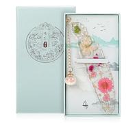 IANFAN Segnalibro a piuma Fiori pressati, segnalibro con ciondolo in resina trasparente fiori Bookmark accessori da lettura personalizzati decorazione libro regalo personale regali di Natale per Fra