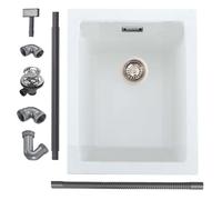 iAnomla Lavello da cucina al quarzo 35 x 45 cm, kit di scarico per lavello da cucina in composito/sottopieno, piccolo bianco, vasca singola commerciale con troppopieno, adatto per postazione di lavoro