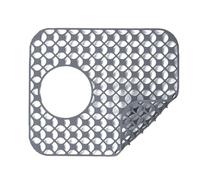 iAnomla Tappetino per Lavello in Silicone Grigio, 34 X 30cm, Antiscivolo, per Lavello da Cucina, Tappetini Protettivi per Il Fondo del Lavello, Tappetino per Lo Scolo di Piatti e Bicchieri-(con Foro)