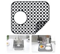 iAnomla Tappetino per Lavello in Silicone Nero, 34 X 30cm, Antiscivolo, per Lavello da Cucina, Tappetini Protettivi per Il Fondo del Lavello, Tappetino per Lo Scolo di Piatti e Bicchieri - （con Foro）
