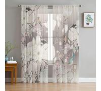iapp CL-1 Interni Curtains,Flower Bird Illustration Tulle Window Treatment Sheer Curtains for Living Room The Bedroom Curtains Decoration