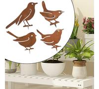 Iarde Arte Ruggine Metallo Uccelli Set Di 4 Giardino Palo Silhouette Sculture [EEK: N/A]