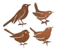 Iarde Arte Ruggine Metallo Uccelli Set Di 4 Giardino Palo Silhouette Sculture [EEK: N/A]