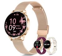 Iaret Smartwatch Donna con 3 Cinturini, Orologio 1,27" AMOLED Always-On con Chiamate Bluetooth, 120+ Modalità Sportive, SpO2/Cardio/Sonno, Fitness Tracker per Android iOS, Oro Rosa - Idea Regalo