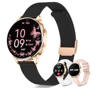Iaret Smartwatch Donna con 3 Cinturini, Orologio 1,27" AMOLED Always-On con Chiamate Bluetooth, 120+ Modalità Sportive, SpO2/Cardio/Sonno, Fitness Tracker per Android iOS, Oro Nero - Idea Regalo
