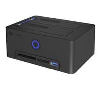 ICY BOX Clonstation per 2,5"/3,5" SATA HDD/SSD, USB 3.0 (5 Gbps), clone offline, lettore di schede (CF/SD), hub USB, senza attrezzi, esterno, Plug & Play, docking station, funzione clone, nero, IB