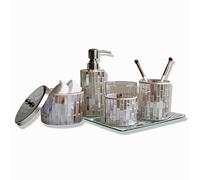 IB Home Set di 5 accessori per il bagno mosaico fatti a mano con spazzolino da denti, cotton fioc, supporto per dischetti di cotone, dispenser di sapone liquido e un vassoio grande.