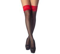 iB-iP Donna Calze Velate Eleganti Autoreggenti Rete, Taglia: Taglia unica, Nero & Rosso