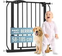 ib style Cancelletto per Bambini di Sicurezza Berrin 58-185 cm - Scale e Porte, Senza forature, Metallo, 90° Stop, Anche per Cani e Animali Domestici, Nero, 135-145 cm