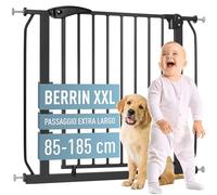 ib style Cancelletto per Bambini di Sicurezza Berrin XXL - Scale e Porte, Senza forature, Metallo, Barriera Protettiva, Anche per Cani e Animali Domestici, Nero, Larghezza: 85-95 cm