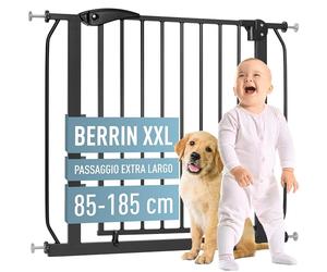 ib style Cancelletto per Bambini di Sicurezza Berrin XXL - Scale e Porte, Senza forature, Metallo, Modulare, Anche per Cani e Animali Domestici, Nero, Larghezza: 175-185 cm