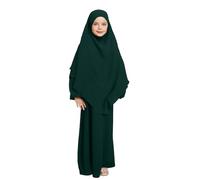 IBAKOM Abbigliamento da preghiera per bambini Chiffon Musulmano Abito con Borse Ragazza Abaya con Hijab Abiti islamici Dubai Arabo Robe turca Abito da preghiera Jilbab Khimar Ramadan, verde, 7-8 Anni
