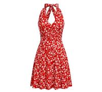 IBAKOM Abiti Estivi per Le Donne: Sexy Fiore Sole Gonna Scollatura a V Volant A - Linea Vestito Indietro Scoperto-Cocktail Casual Beach Party, rosso, M