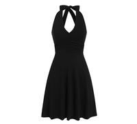 IBAKOM Abiti Estivi per Le Donne: Sexy Fiore Sole Gonna Scollatura a V Volant A - Linea Vestito Indietro Scoperto-Cocktail Casual Beach Party, Nero , M