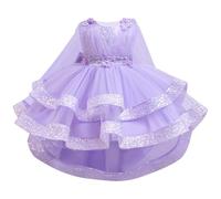 IBAKOM Abito da ragazza floreale elegante: abito estivo senza maniche in tulle, con paillette, abito da principessa per matrimonio, compleanno, festa, Lilla, 9-10 Anni